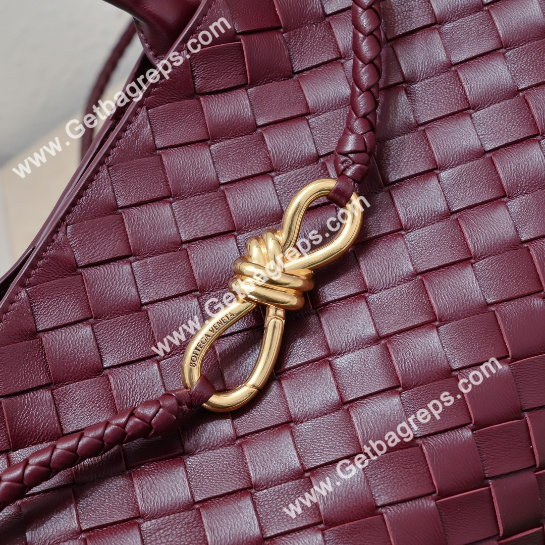 Bottega Veneta 29cm East-West Andiamo Top Handle Bag in Supple Intrecciato Leather Wine