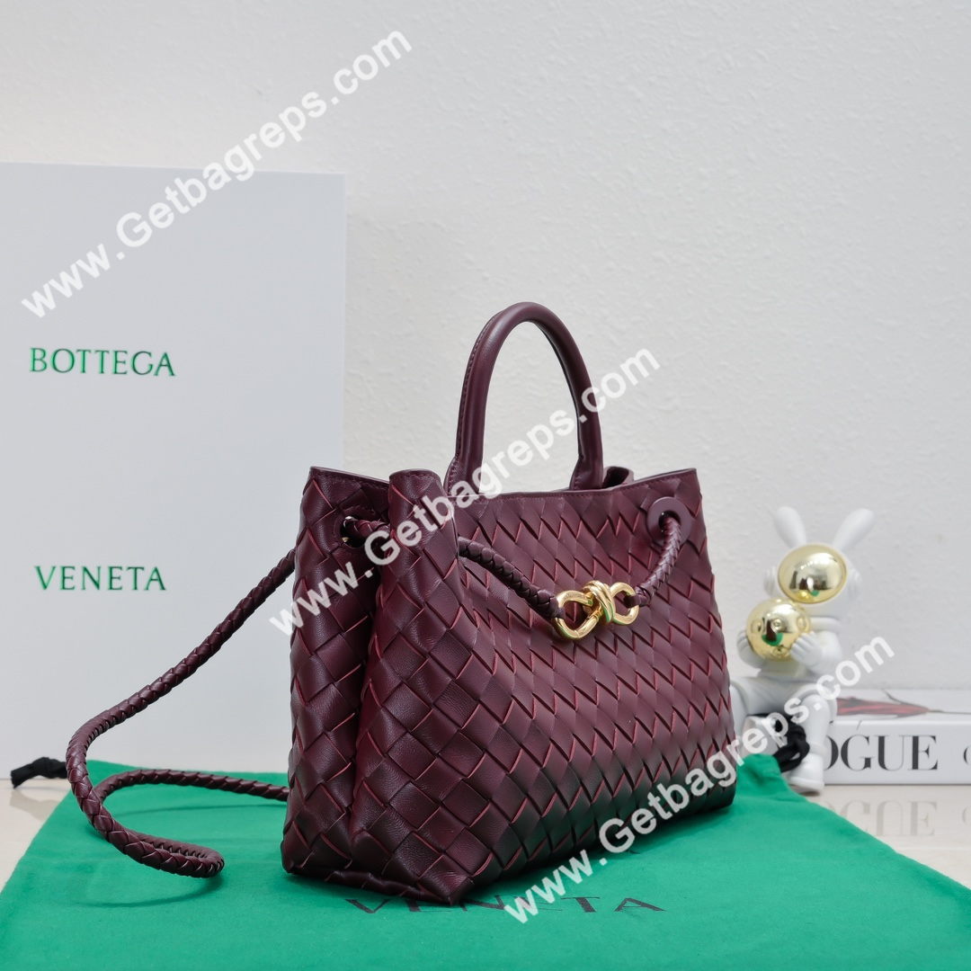 Bottega Veneta 29cm East-West Andiamo Top Handle Bag in Supple Intrecciato Leather Wine