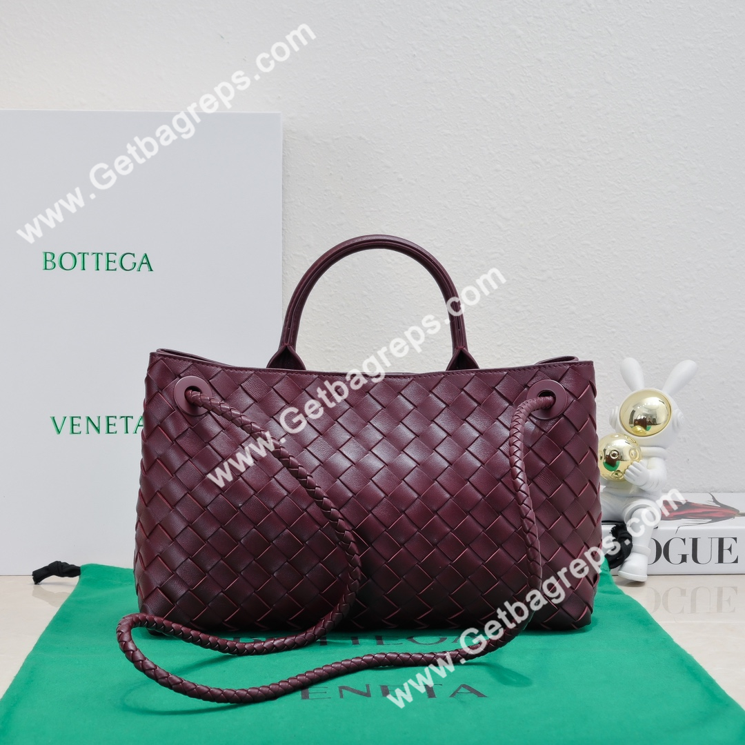 Bottega Veneta 29cm East-West Andiamo Top Handle Bag in Supple Intrecciato Leather Wine