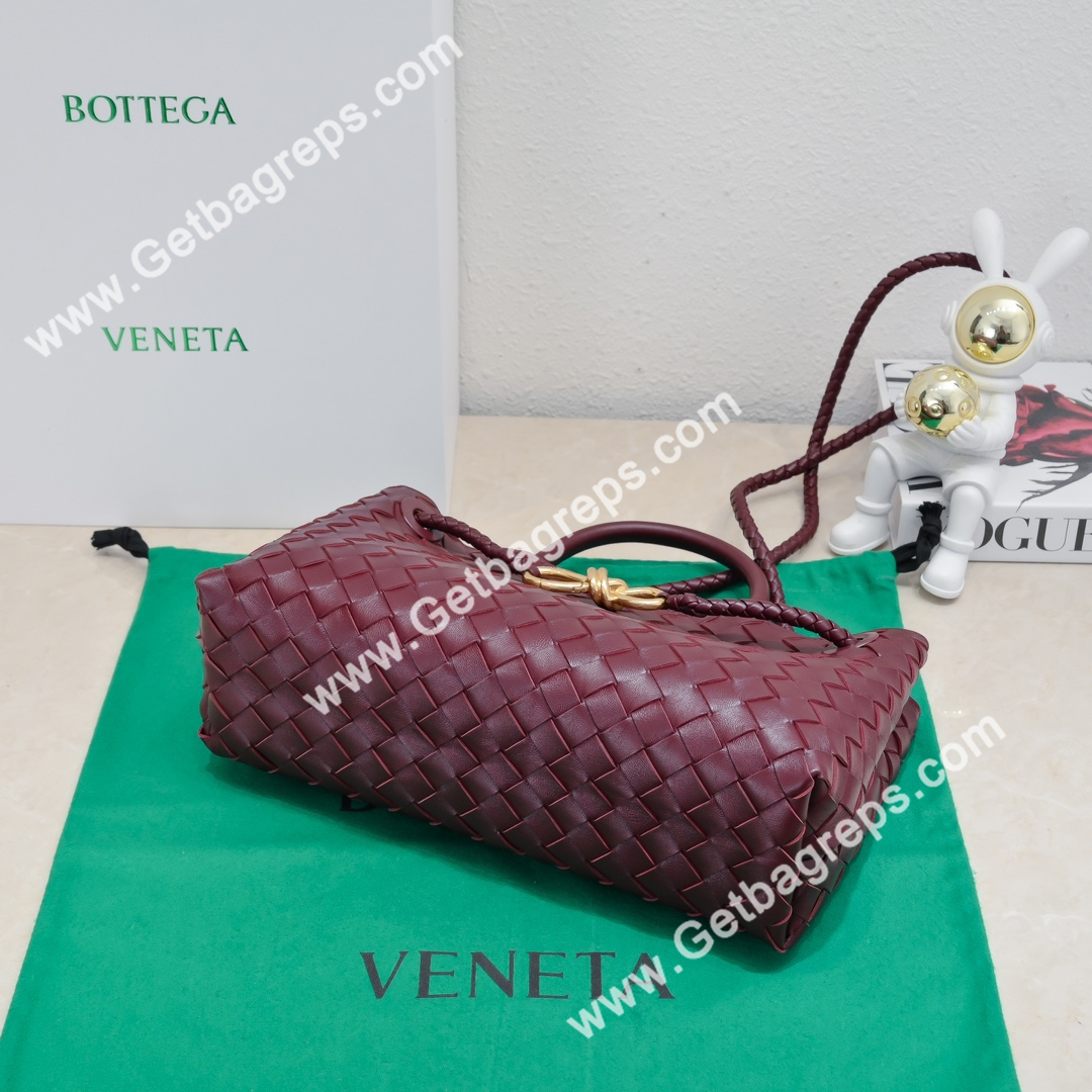 Bottega Veneta 29cm East-West Andiamo Top Handle Bag in Supple Intrecciato Leather Wine