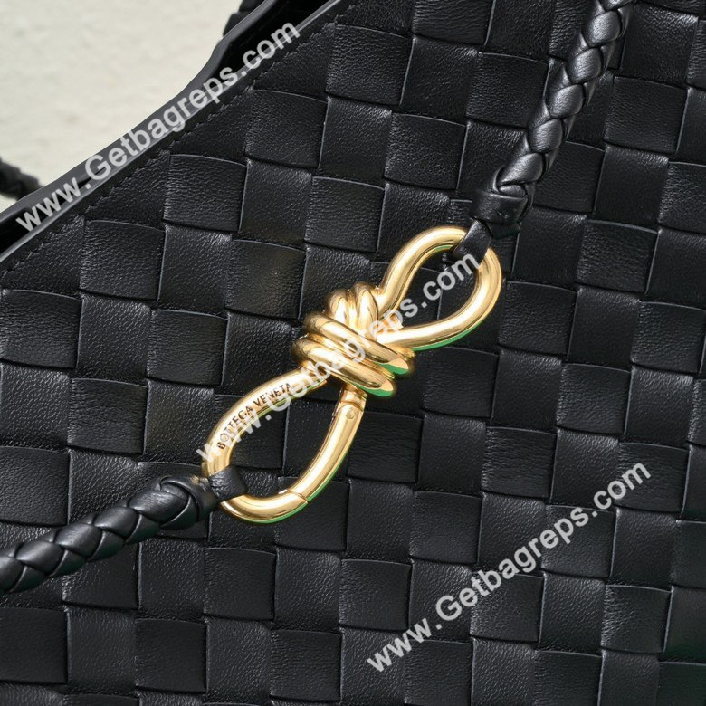 Bottega Veneta 32cm Andiamo Normal Chain Top Handle Bag in Supple Intrecciato Leather Black