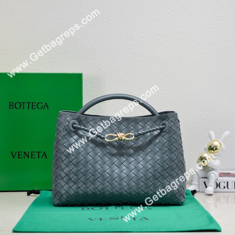 Bottega Veneta 32cm Andiamo Normal Chain Top Handle Bag in Supple Intrecciato Leather Blue