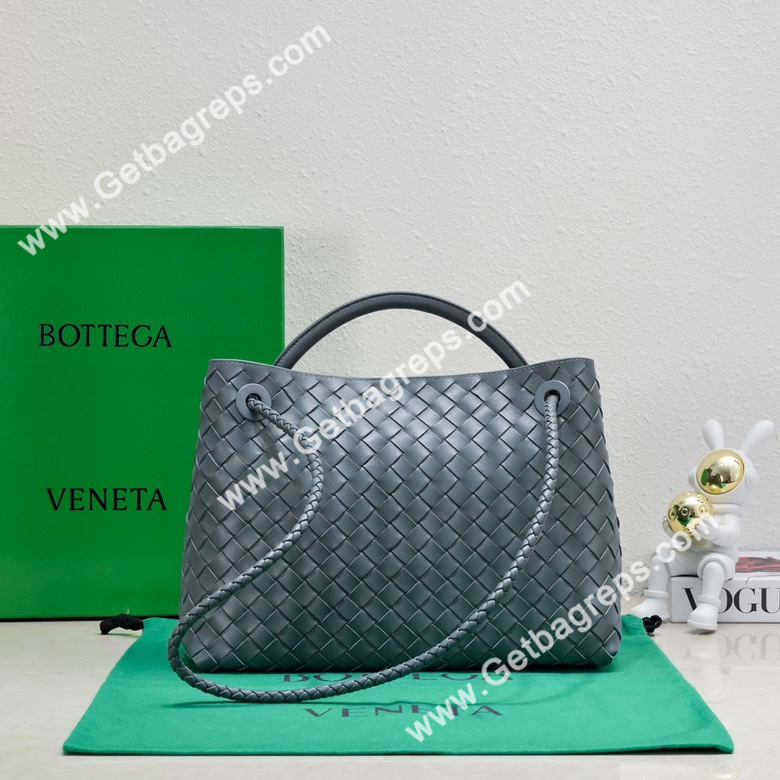Bottega Veneta 32cm Andiamo Normal Chain Top Handle Bag in Supple Intrecciato Leather Blue
