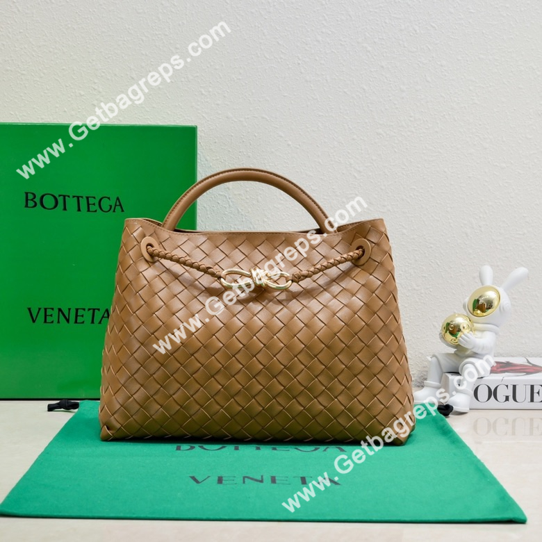 Bottega Veneta 32cm Andiamo Normal Chain Top Handle Bag in Supple Intrecciato Leather Dark Caramel-1