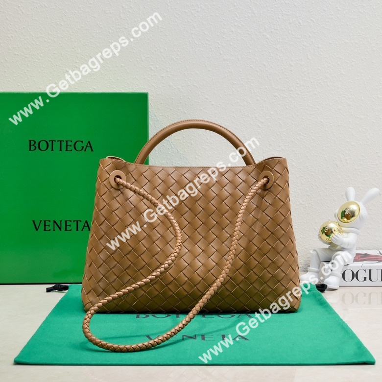 Bottega Veneta 32cm Andiamo Normal Chain Top Handle Bag in Supple Intrecciato Leather Dark Caramel-1