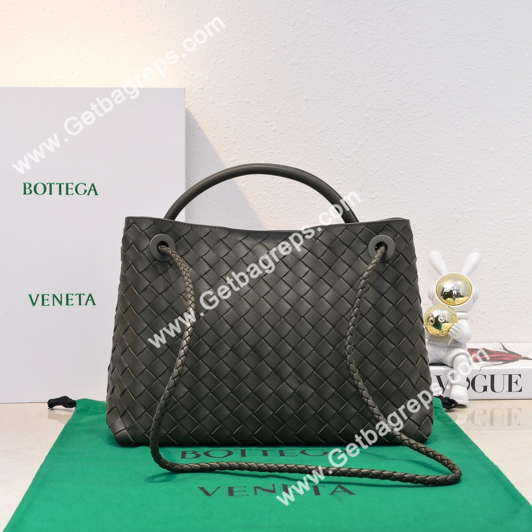 Bottega Veneta 32cm Andiamo Normal Chain Top Handle Bag in Supple Intrecciato Leather Dark Green-1