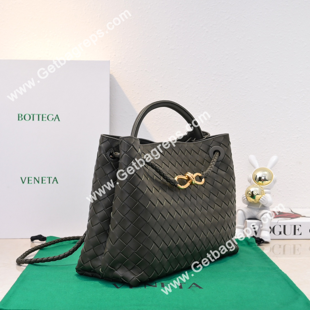 Bottega Veneta 32cm Andiamo Normal Chain Top Handle Bag in Supple Intrecciato Leather Dark Green-1