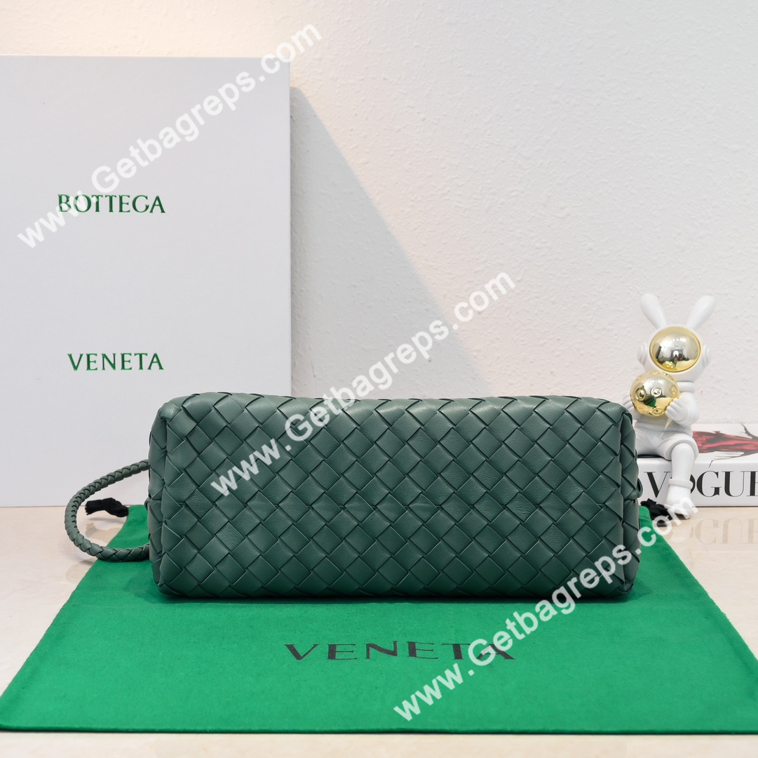 Bottega Veneta 32cm Andiamo Normal Chain Top Handle Bag in Supple Intrecciato Leather Dark Green