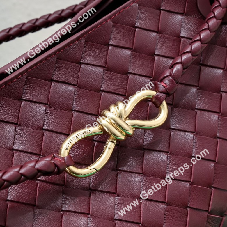 Bottega Veneta 32cm Andiamo Normal Chain Top Handle Bag in Supple Intrecciato Leather Dark Wine