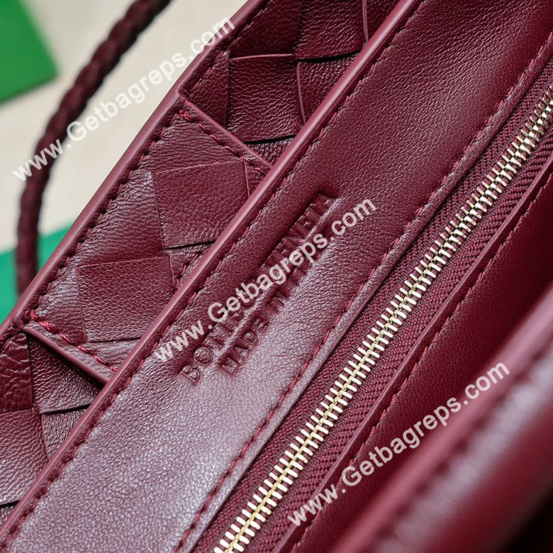 Bottega Veneta 32cm Andiamo Normal Chain Top Handle Bag in Supple Intrecciato Leather Dark Wine