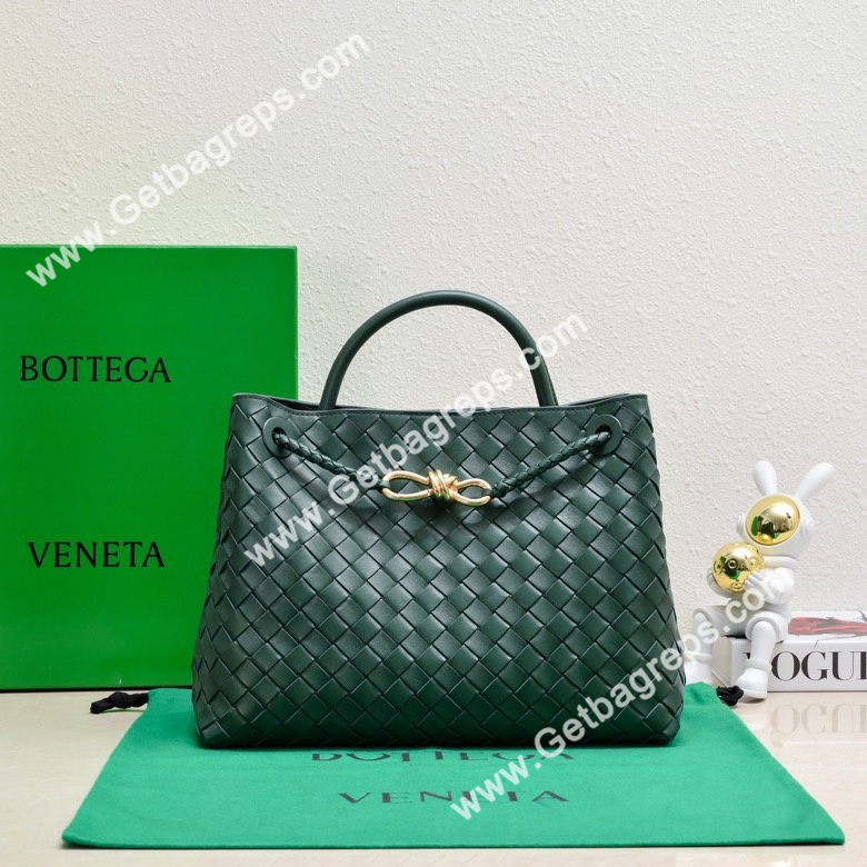 Bottega Veneta 32cm Andiamo Normal Chain Top Handle Bag in Supple Intrecciato Leather Green-1