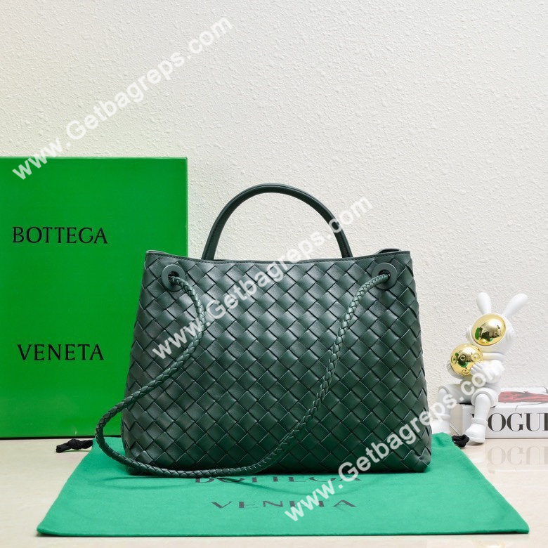 Bottega Veneta 32cm Andiamo Normal Chain Top Handle Bag in Supple Intrecciato Leather Green-1