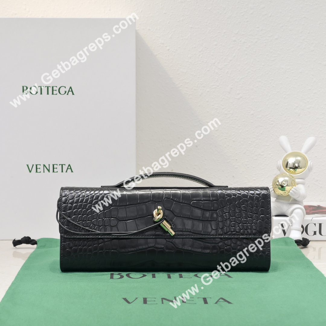 Bottega Veneta Andiamo Clutch Top Handle Clutch in Crocodile Black