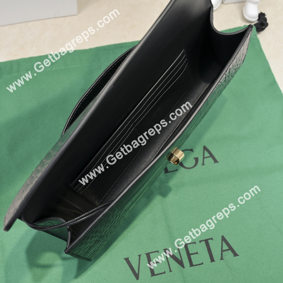 Bottega Veneta Andiamo Clutch Top Handle Clutch in Crocodile Black