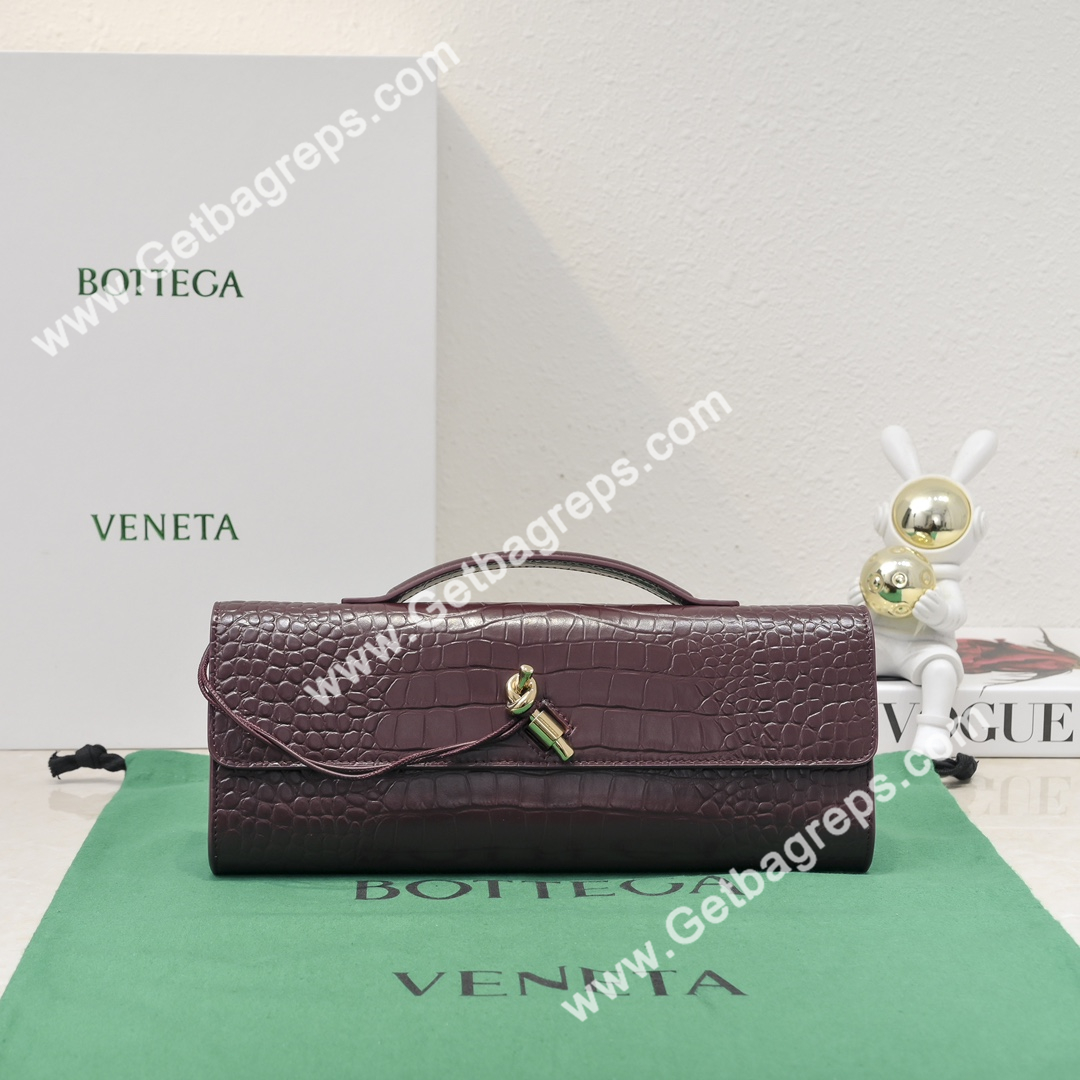 Bottega Veneta Andiamo Clutch Top Handle Clutch in Crocodile Dark Red