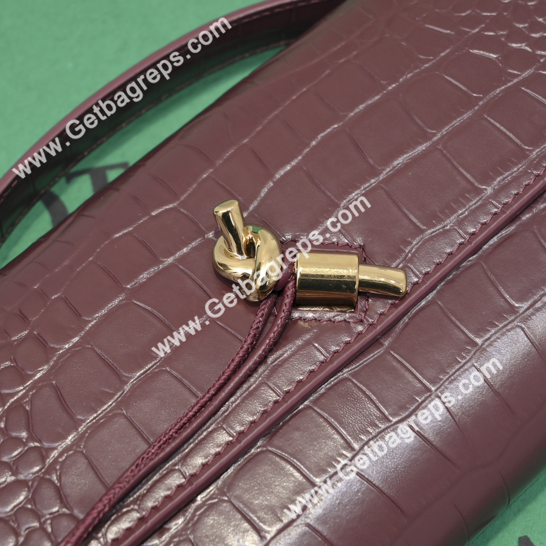 Bottega Veneta Andiamo Clutch Top Handle Clutch in Crocodile Dark Red