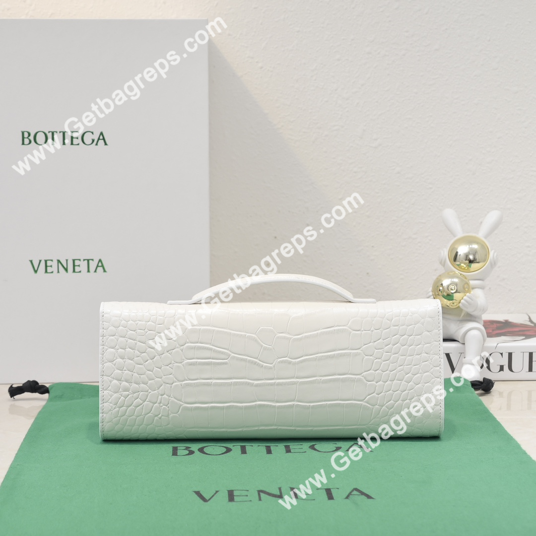 Bottega Veneta Andiamo Clutch Top Handle Clutch in Crocodile White