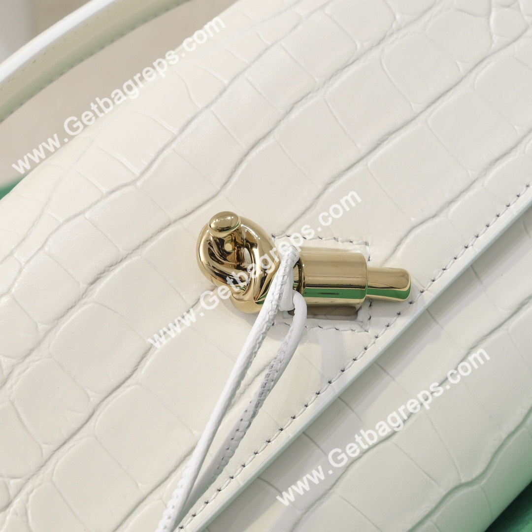 Bottega Veneta Andiamo Clutch Top Handle Clutch in Crocodile White