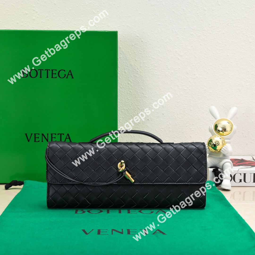 Bottega Veneta Andiamo Clutch Top Handle Clutch in in Supple Intrecciato Leather Black