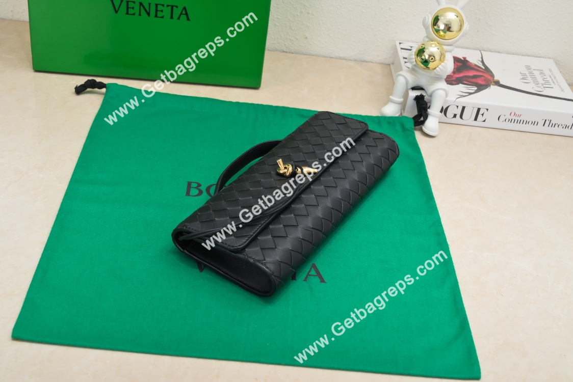Bottega Veneta Andiamo Clutch Top Handle Clutch in in Supple Intrecciato Leather Black
