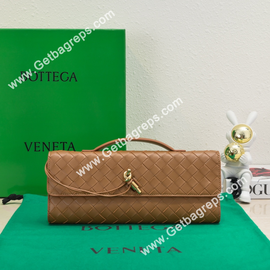 Bottega Veneta Andiamo Clutch Top Handle Clutch in in Supple Intrecciato Leather Brown
