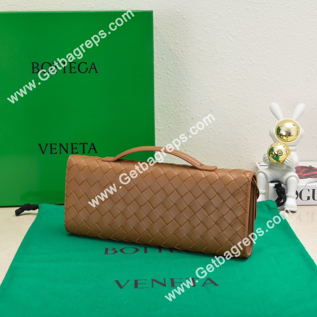 Bottega Veneta Andiamo Clutch Top Handle Clutch in in Supple Intrecciato Leather Brown