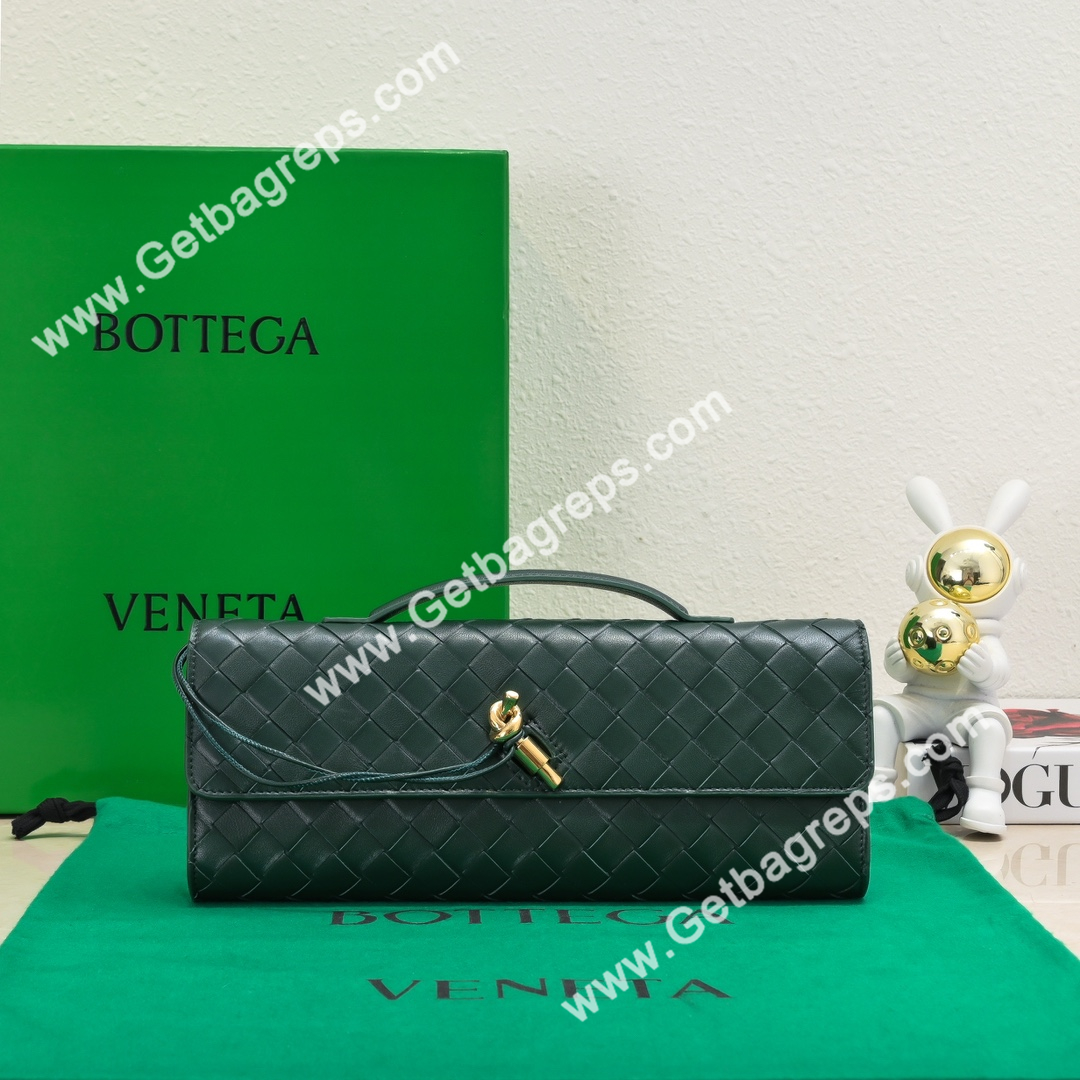 Bottega Veneta Andiamo Clutch Top Handle Clutch in in Supple Intrecciato Leather Dark Green