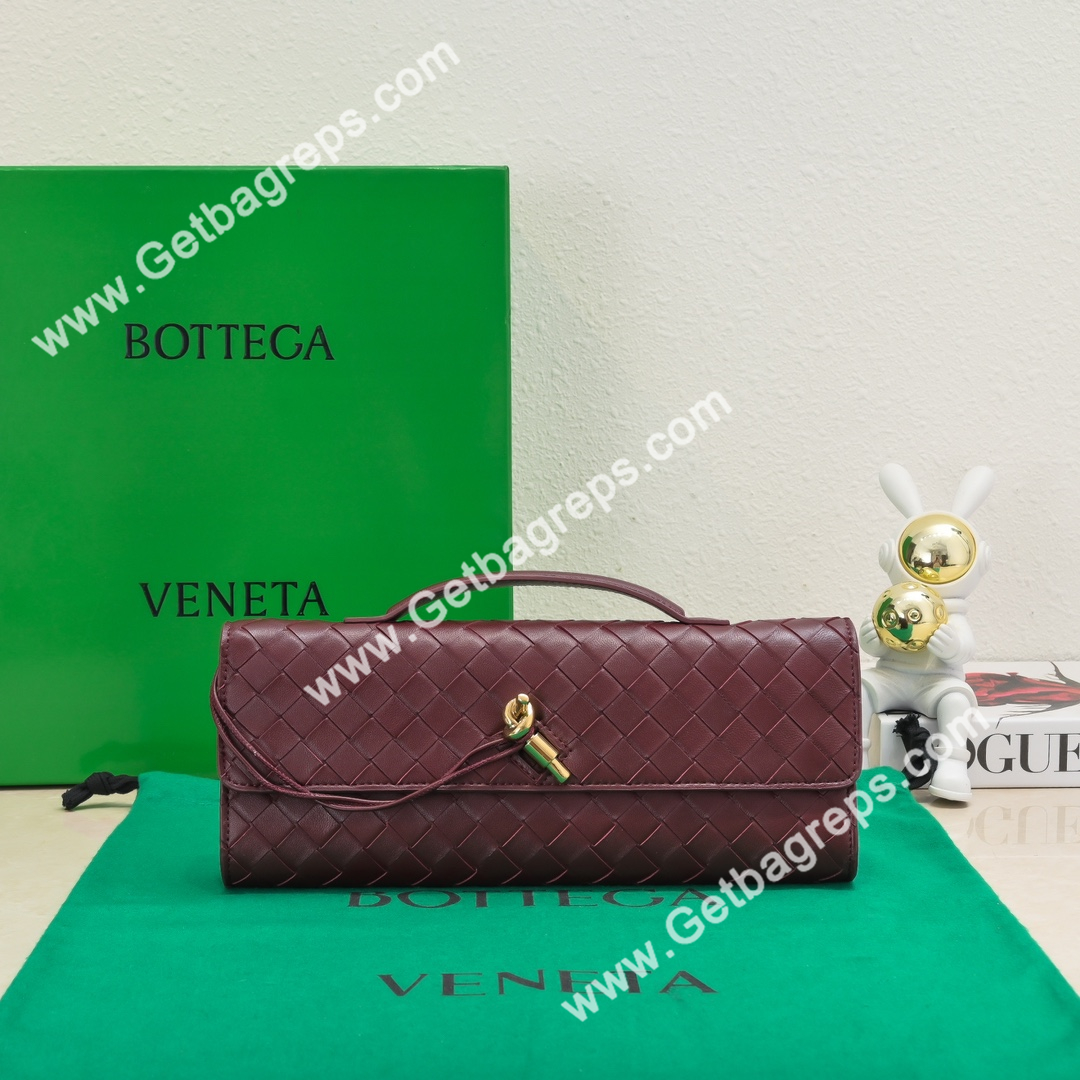 Bottega Veneta Andiamo Clutch Top Handle Clutch in in Supple Intrecciato Leather Dark Red