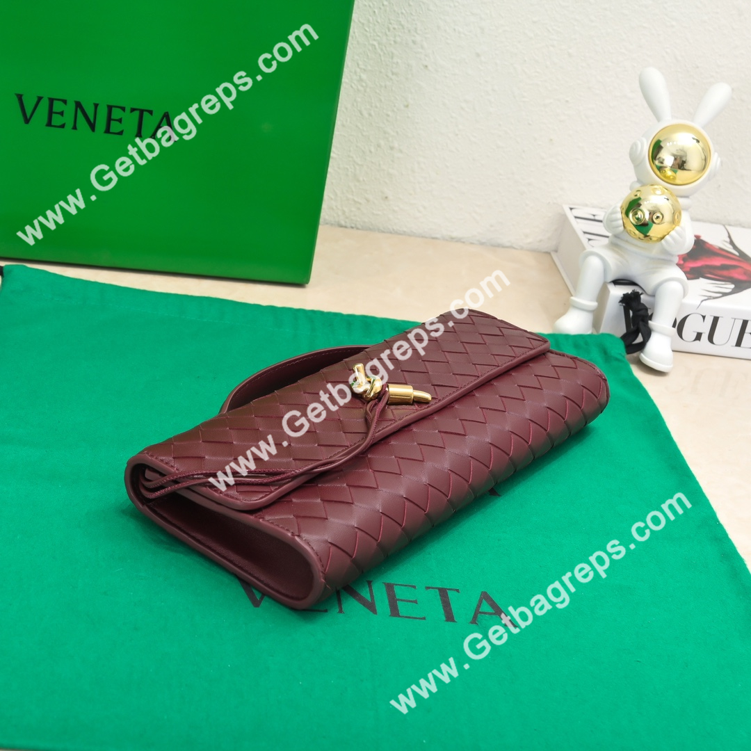 Bottega Veneta Andiamo Clutch Top Handle Clutch in in Supple Intrecciato Leather Dark Red