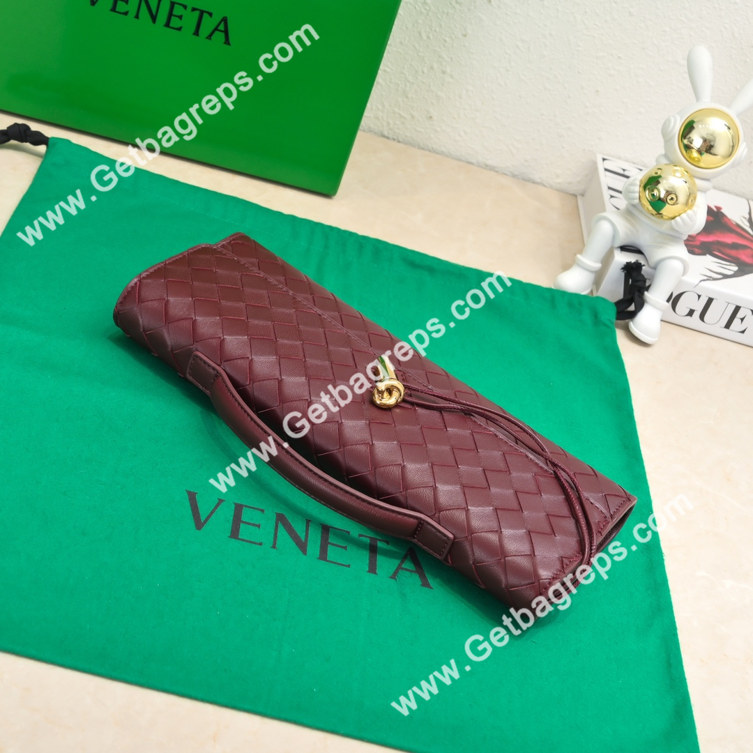 Bottega Veneta Andiamo Clutch Top Handle Clutch in in Supple Intrecciato Leather Dark Red