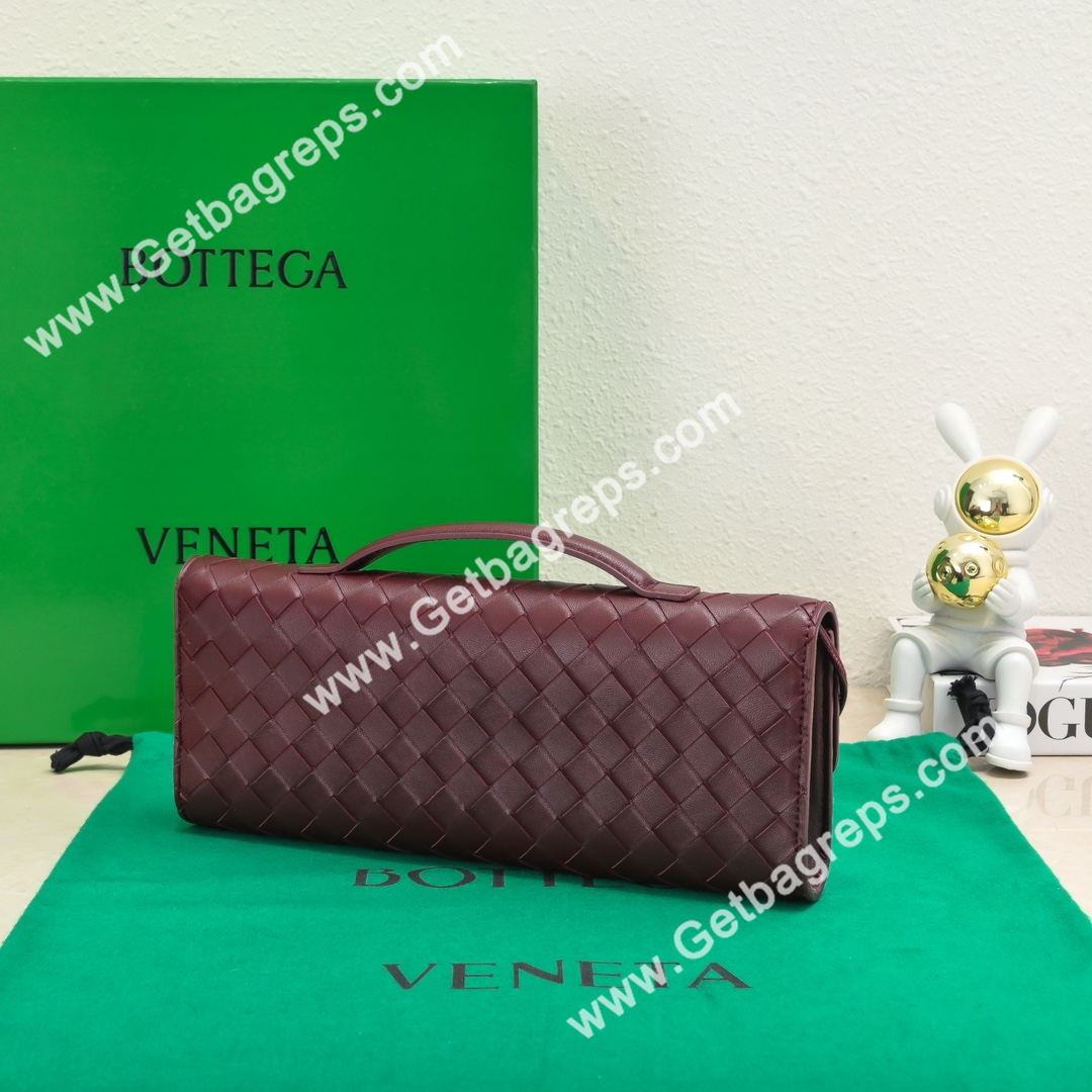 Bottega Veneta Andiamo Clutch Top Handle Clutch in in Supple Intrecciato Leather Dark Red