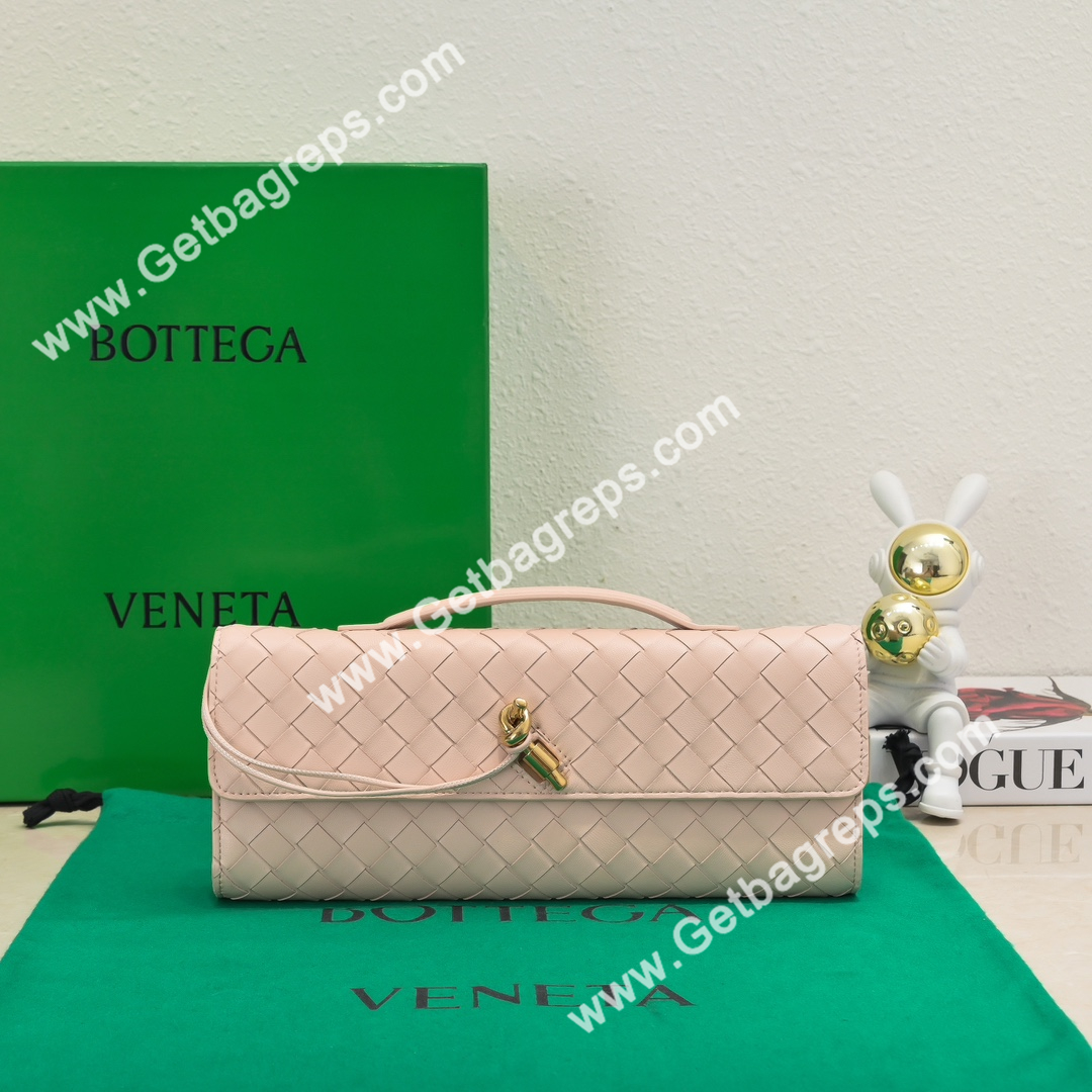 Bottega Veneta Andiamo Clutch Top Handle Clutch in in Supple Intrecciato Leather Pink