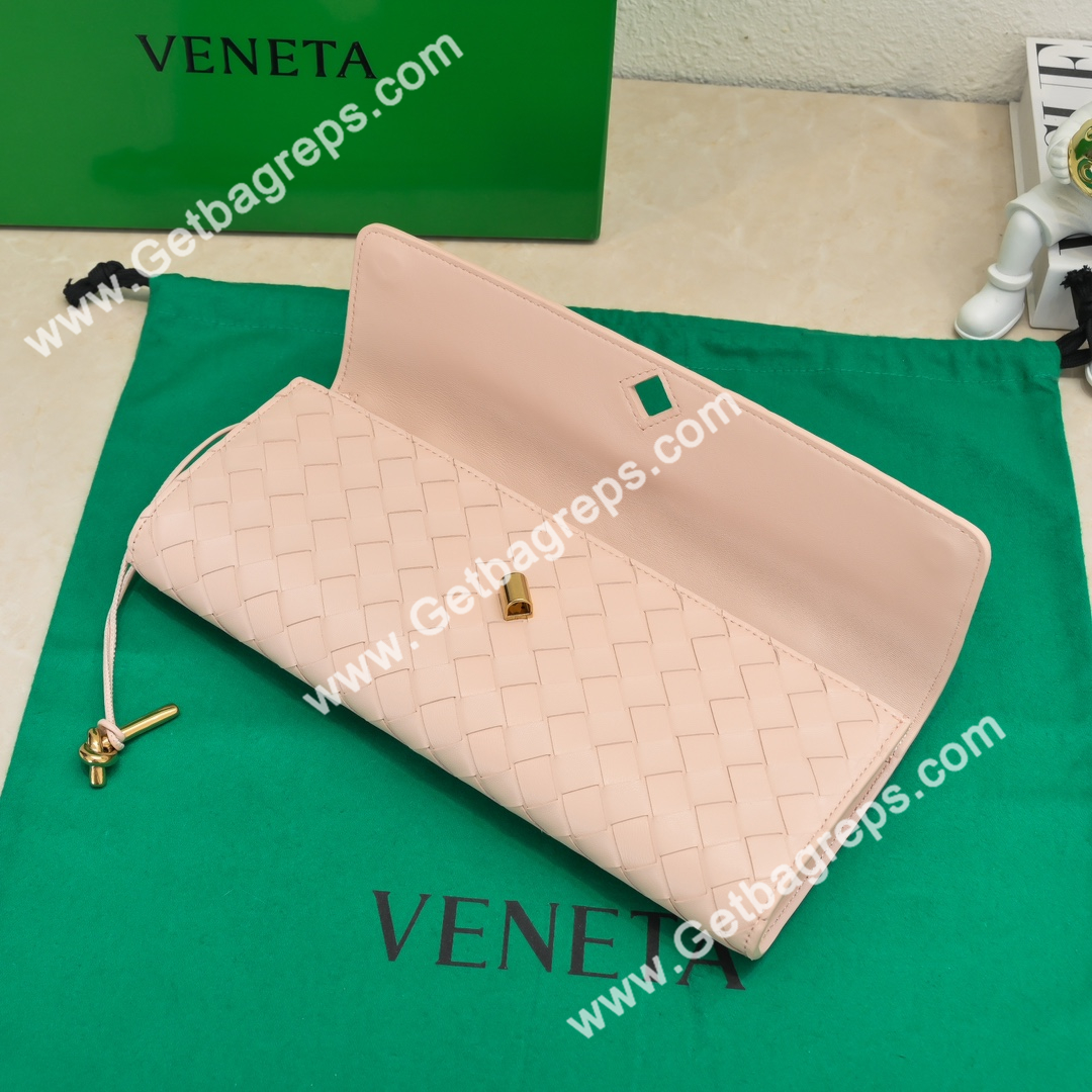 Bottega Veneta Andiamo Clutch Top Handle Clutch in in Supple Intrecciato Leather Pink