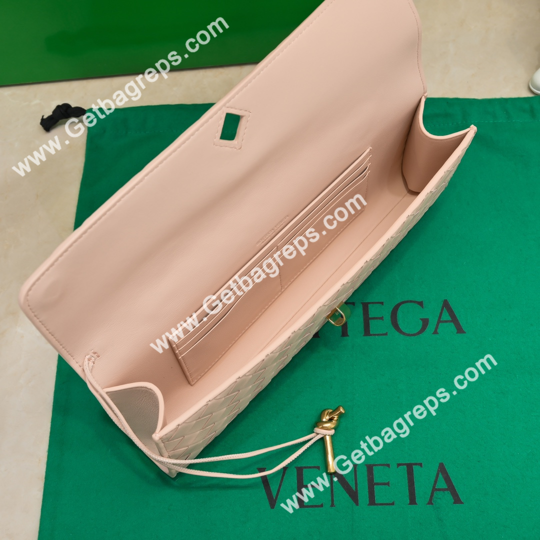 Bottega Veneta Andiamo Clutch Top Handle Clutch in in Supple Intrecciato Leather Pink