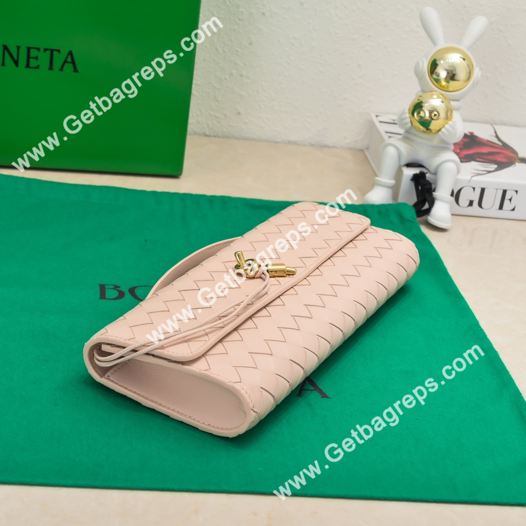 Bottega Veneta Andiamo Clutch Top Handle Clutch in in Supple Intrecciato Leather Pink