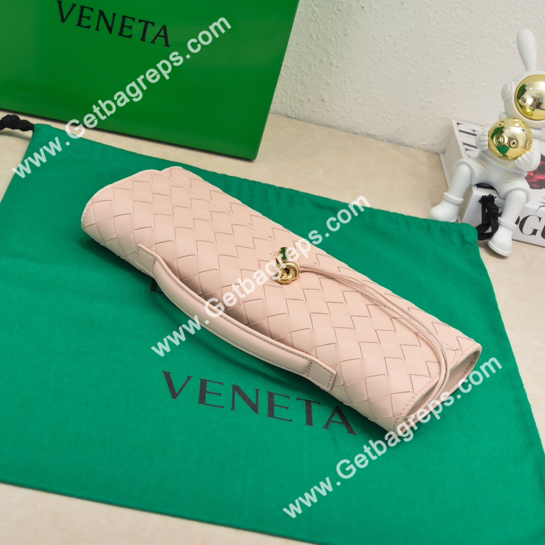 Bottega Veneta Andiamo Clutch Top Handle Clutch in in Supple Intrecciato Leather Pink