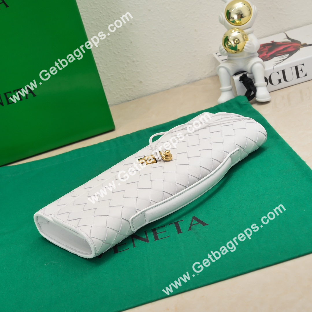 Bottega Veneta Andiamo Clutch Top Handle Clutch in in Supple Intrecciato Leather White