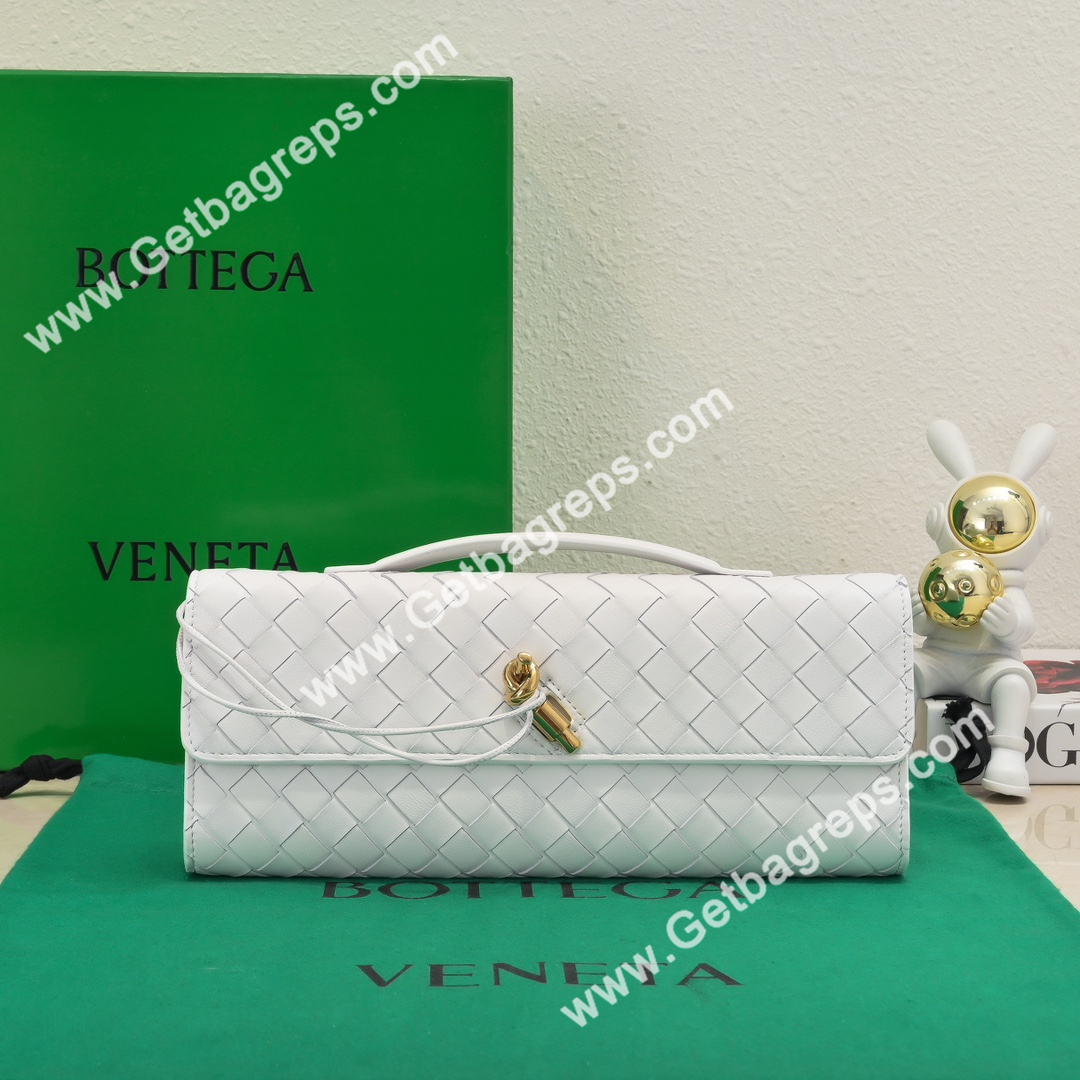 Bottega Veneta Andiamo Clutch Top Handle Clutch in in Supple Intrecciato Leather White
