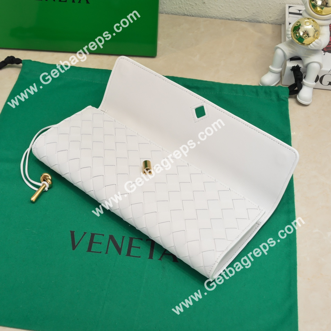 Bottega Veneta Andiamo Clutch Top Handle Clutch in in Supple Intrecciato Leather White
