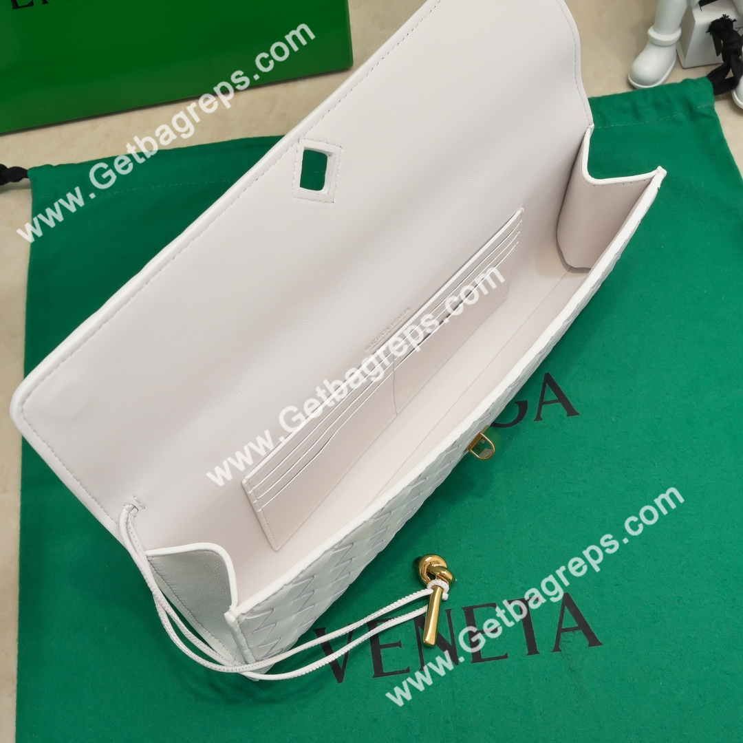 Bottega Veneta Andiamo Clutch Top Handle Clutch in in Supple Intrecciato Leather White