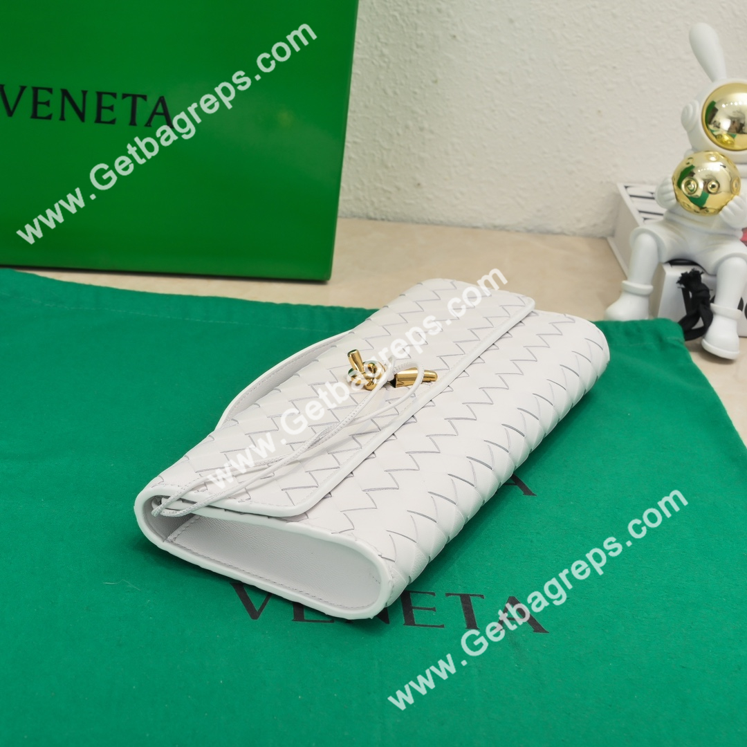 Bottega Veneta Andiamo Clutch Top Handle Clutch in in Supple Intrecciato Leather White