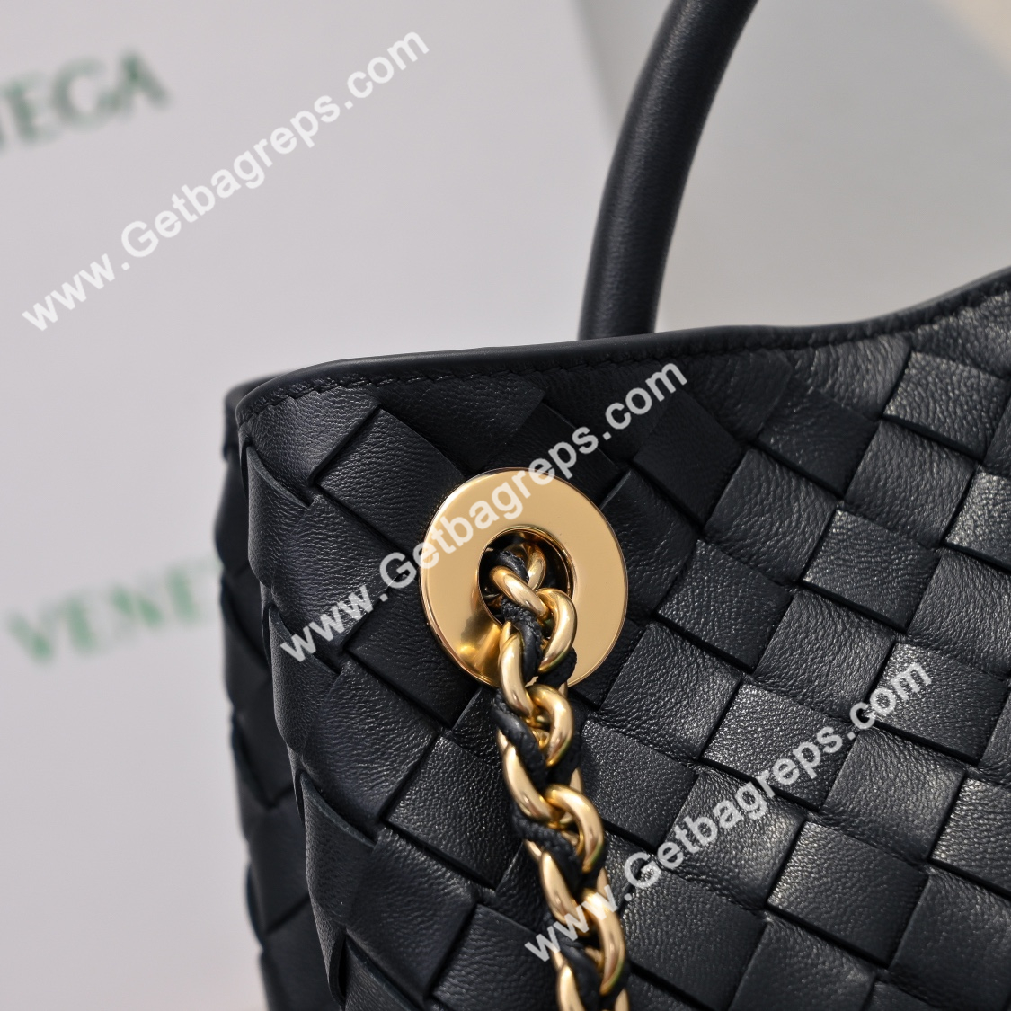 Bottega Veneta Andiamo Intrecciato Leather Top Handle Bag 32cm Black