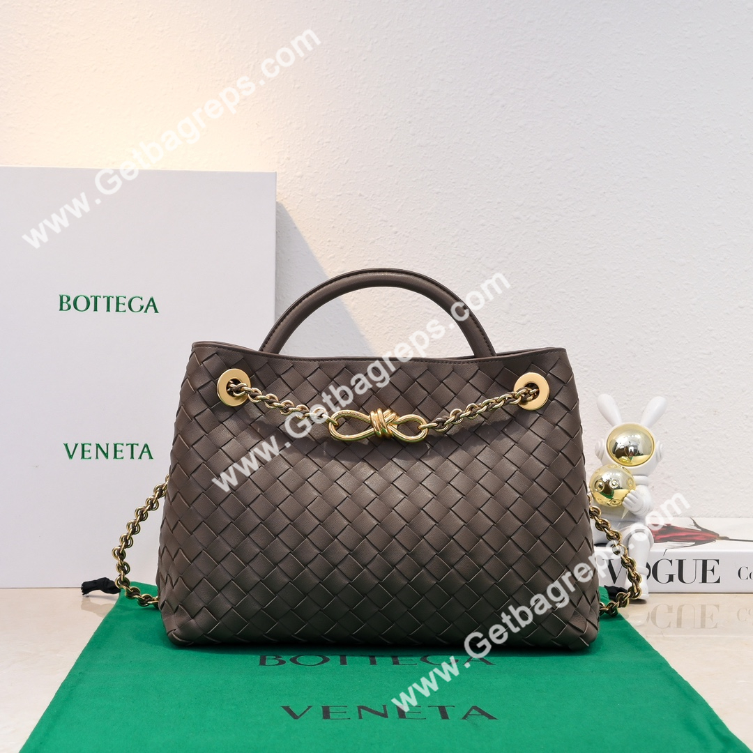 Bottega Veneta Andiamo Intrecciato Leather Top Handle Bag 32cm Brown
