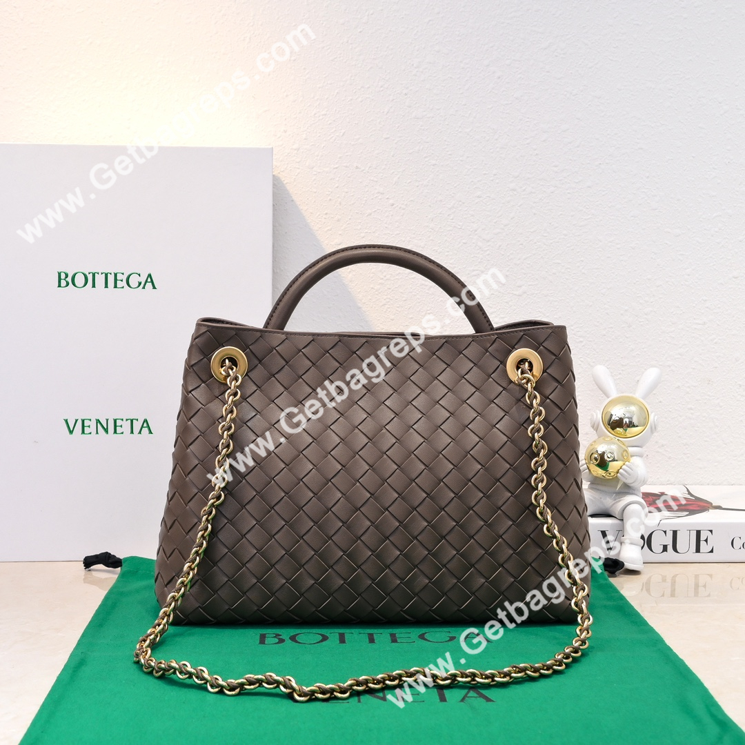 Bottega Veneta Andiamo Intrecciato Leather Top Handle Bag 32cm Brown