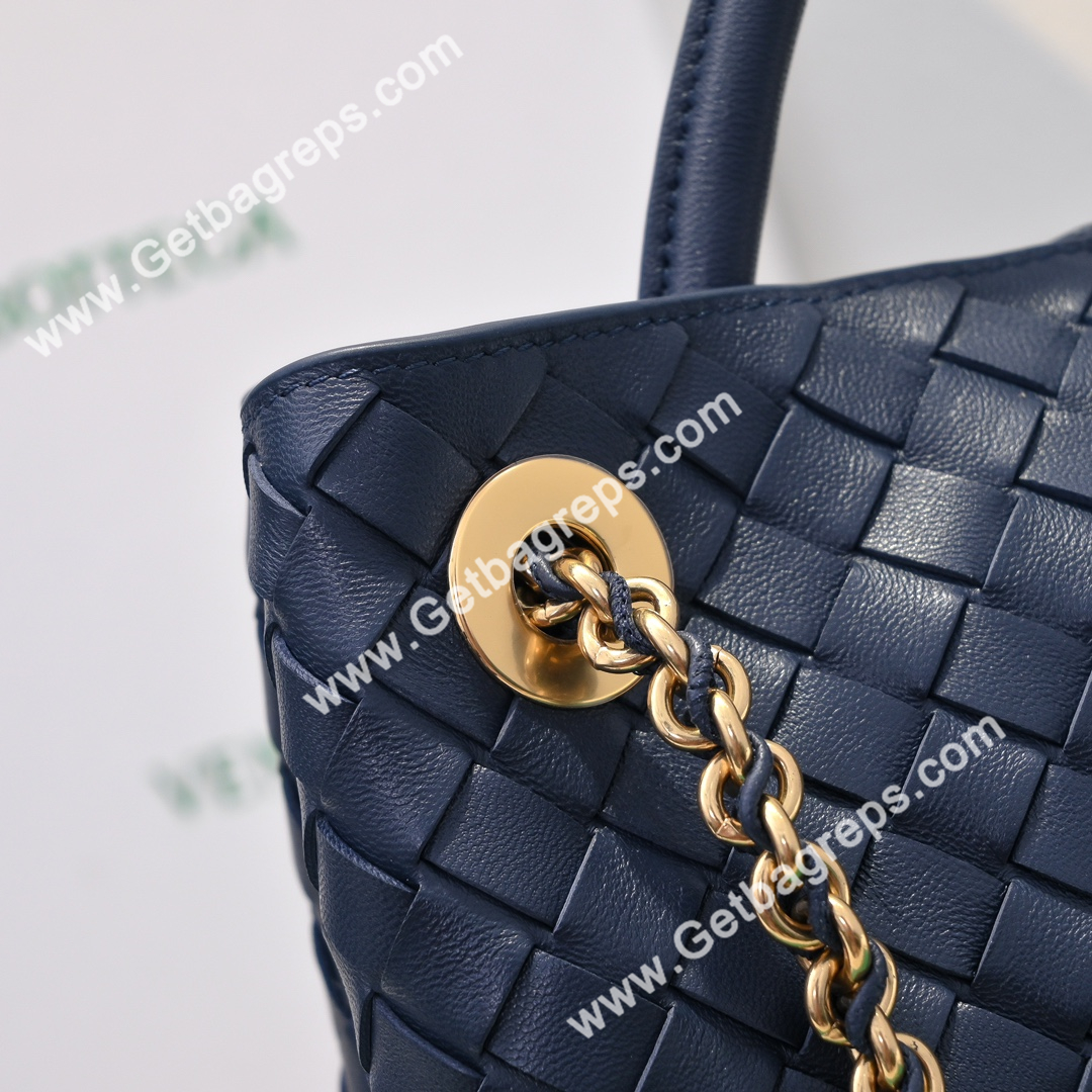 Bottega Veneta Andiamo Intrecciato Leather Top Handle Bag 32cm Dark Blue