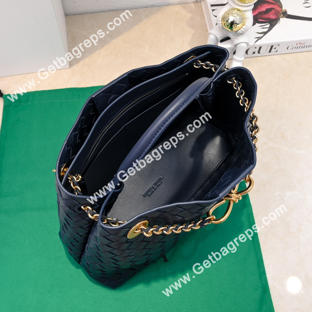 Bottega Veneta Andiamo Intrecciato Leather Top Handle Bag 32cm Dark Blue