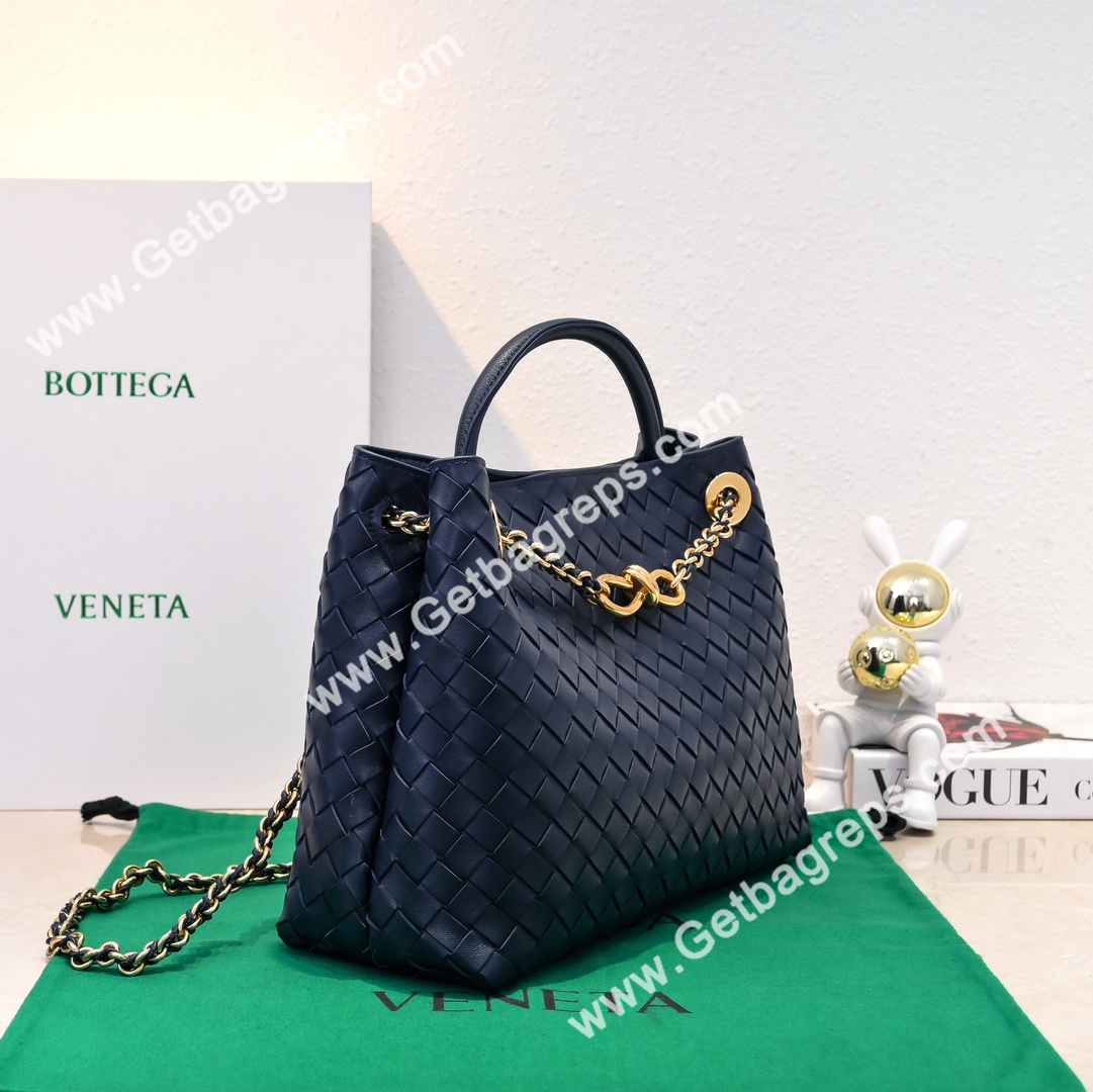 Bottega Veneta Andiamo Intrecciato Leather Top Handle Bag 32cm Dark Blue