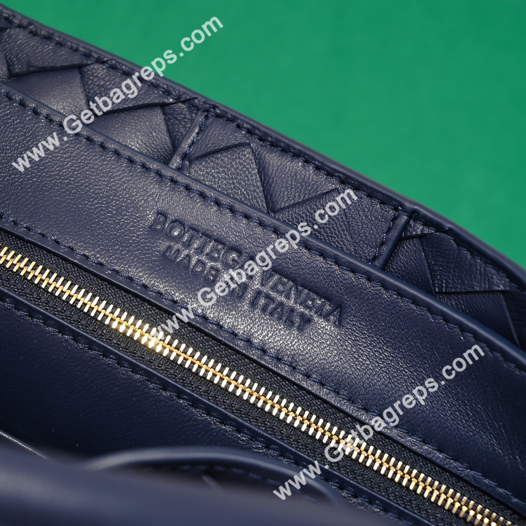 Bottega Veneta Andiamo Intrecciato Leather Top Handle Bag 32cm Dark Blue