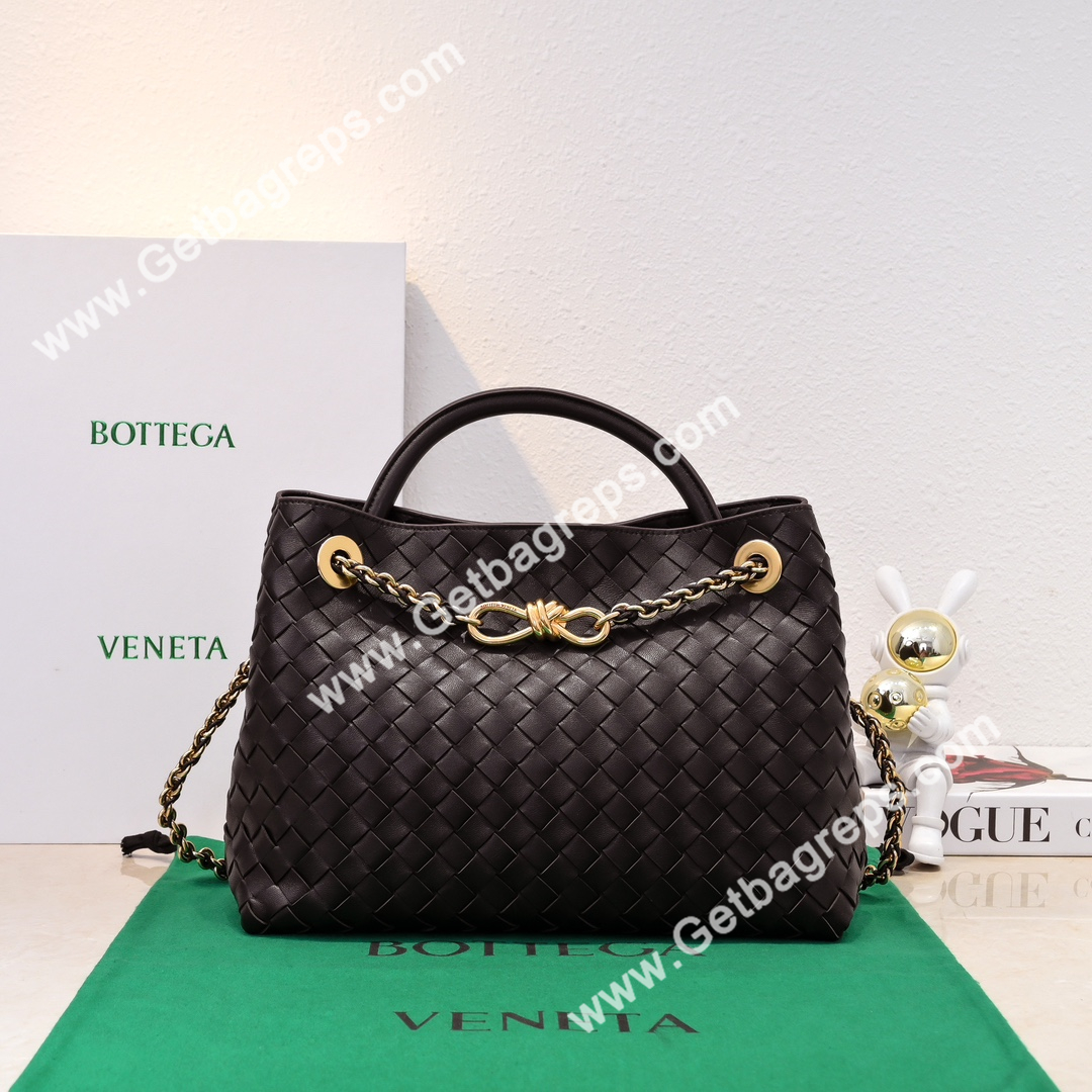 Bottega Veneta Andiamo Intrecciato Leather Top Handle Bag 32cm Dark Brown
