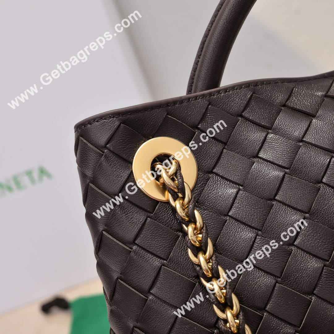 Bottega Veneta Andiamo Intrecciato Leather Top Handle Bag 32cm Dark Brown